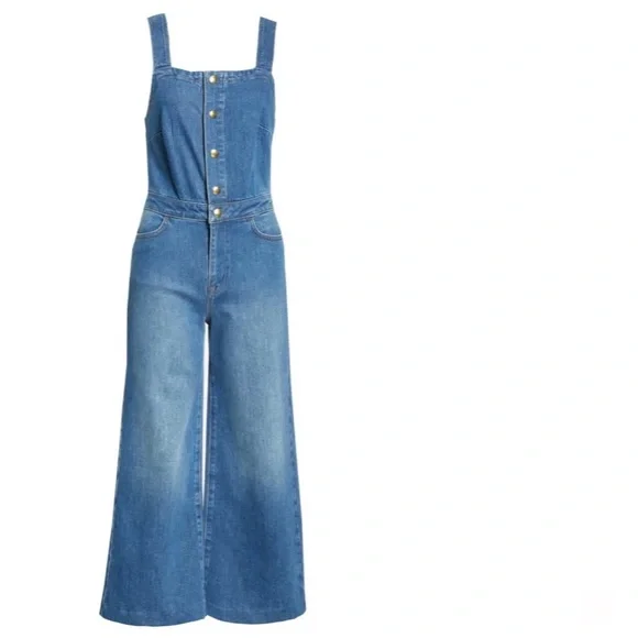 🎉FRAME Claire Denim Cropped Jumpsuit Wide Leg Small - Picture 5 of 16